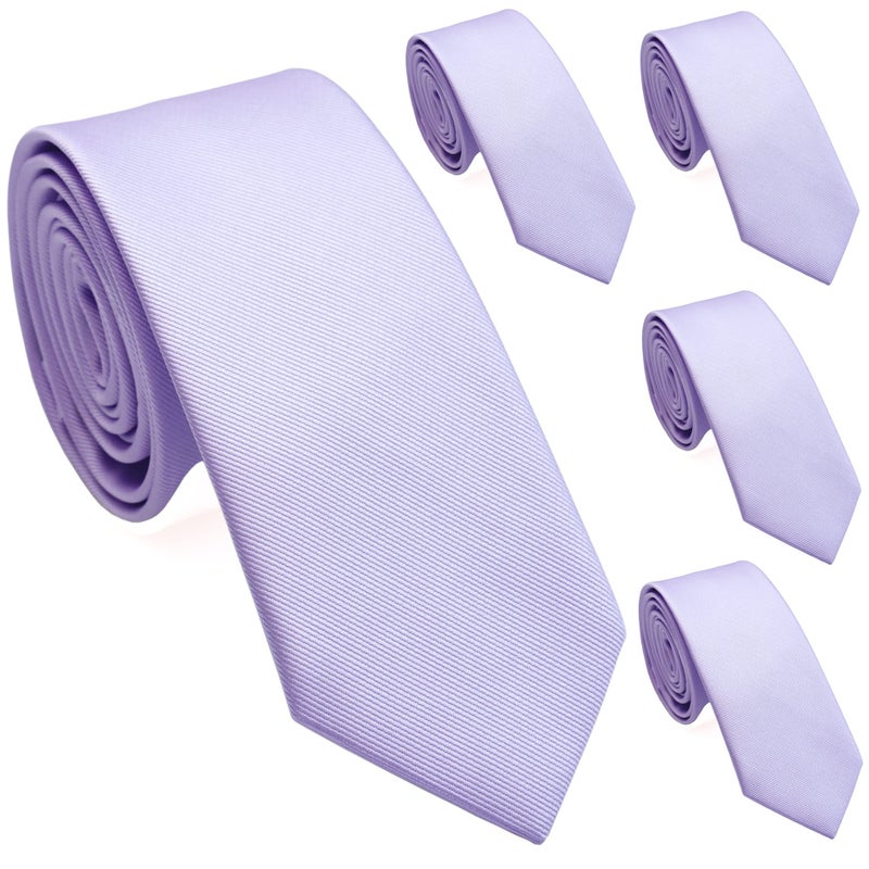 ZENXUS Solid Skinny Ties for Men, 2.5 inch Slim Lilac Lavender Ties Bulk for Wedding and Activities, 5-Pack - Image 1